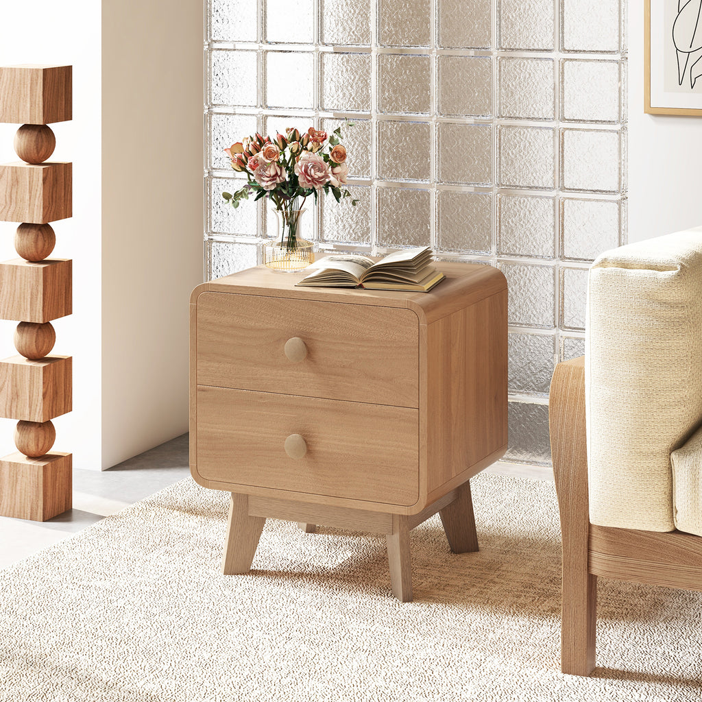 2-Drawer Nightstand with Rubber Wood Legs, Brown
