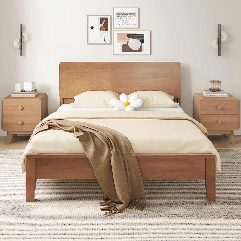 2-Drawer Nightstand with Rubber Wood Legs, Brown