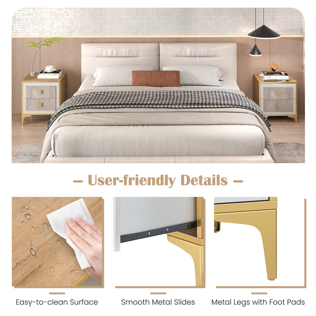 Nightstand with 2 Pull-Out Drawers – Marble Motif