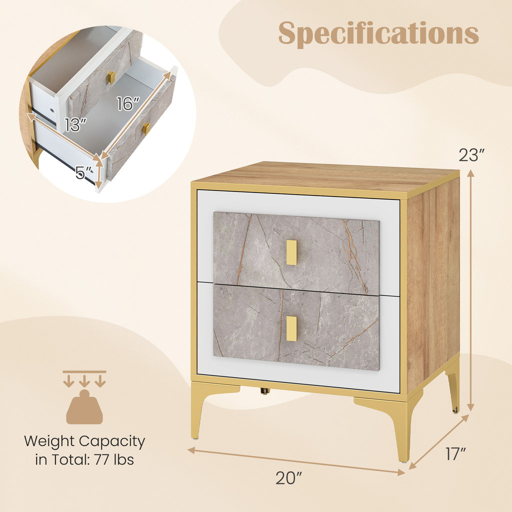 Nightstand with 2 Pull-Out Drawers – Marble Motif