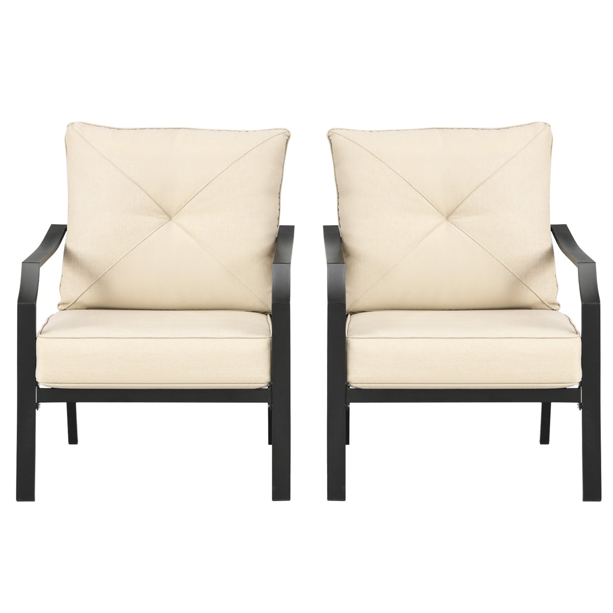 2 Pieces Patio Dining Set with Padded Cushions Armrest and Steel Frame
