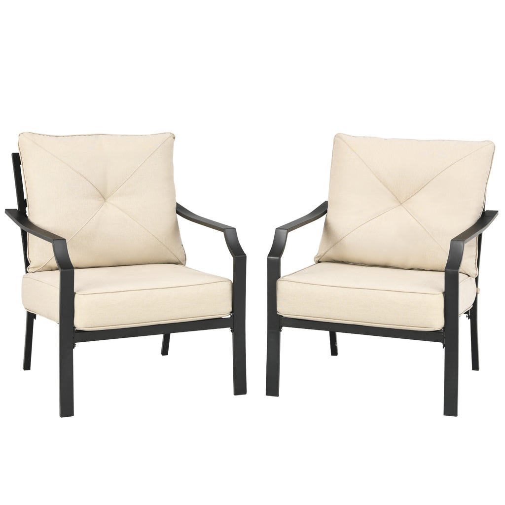 2 Pieces Patio Dining Set with Padded Cushions Armrest and Steel Frame
