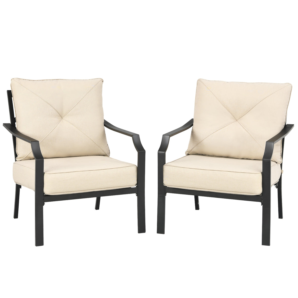 2 Pieces Patio Dining Set with Padded Cushions Armrest and Steel Frame