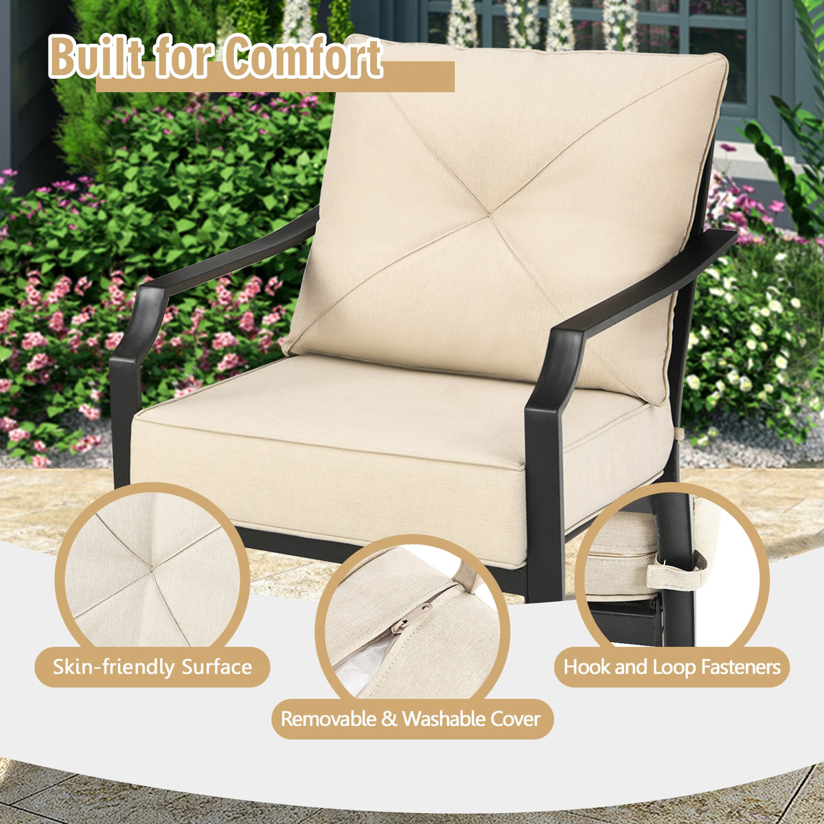 2 Pieces Patio Dining Set with Padded Cushions Armrest and Steel Frame
