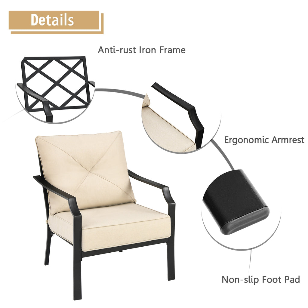 2 Pieces Patio Dining Set with Padded Cushions Armrest and Steel Frame