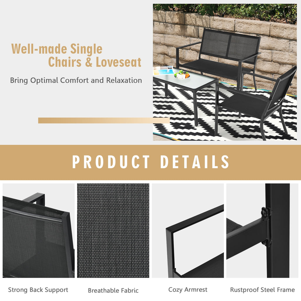 4-Piece Patio Furniture Set with Coffee Table – Gray