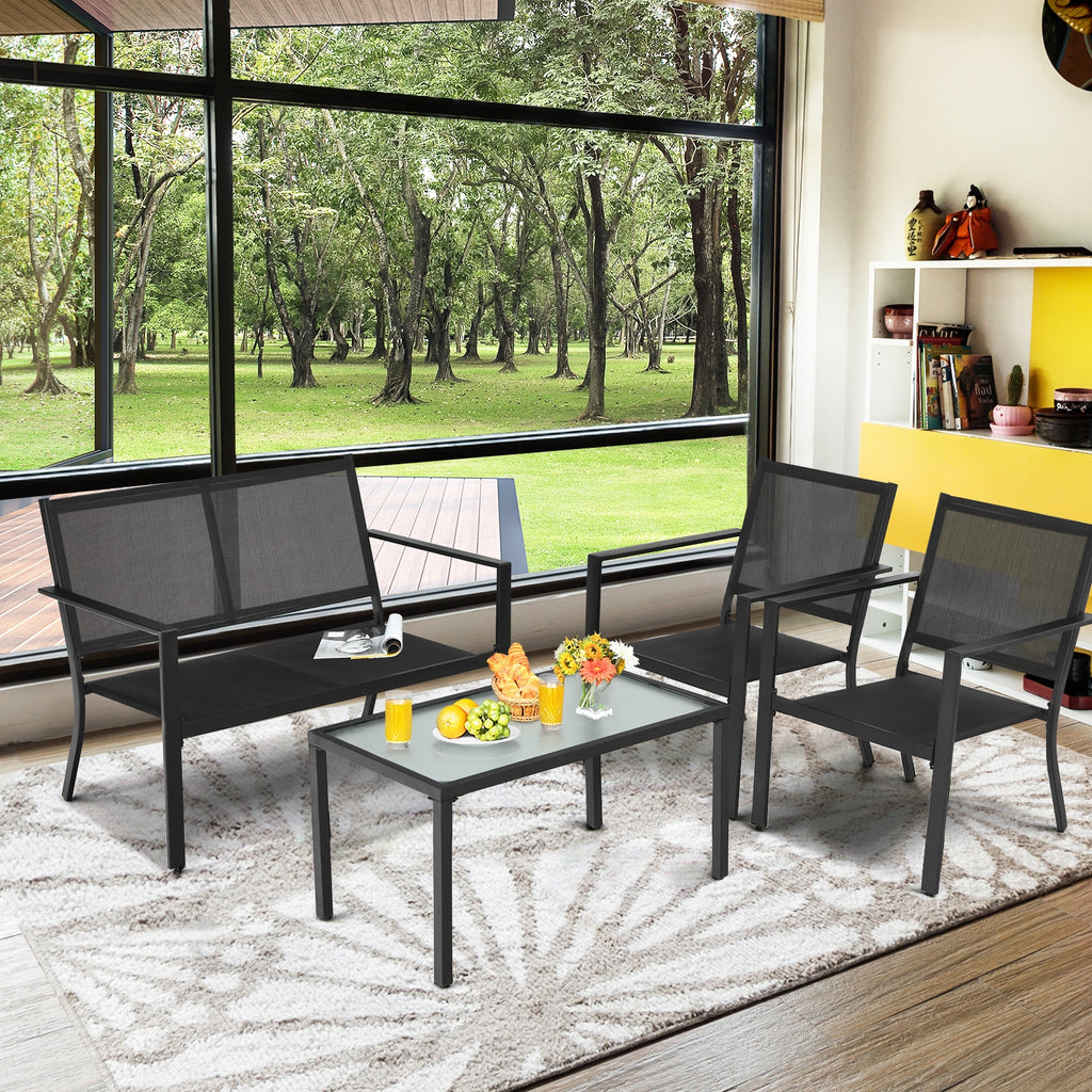 4-Piece Patio Furniture Set with Coffee Table – Gray