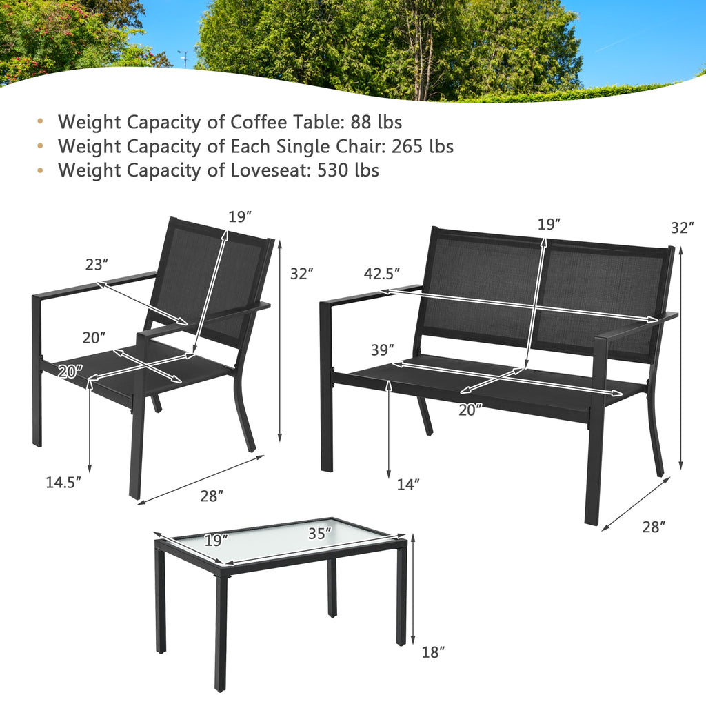4-Piece Patio Furniture Set with Coffee Table – Gray