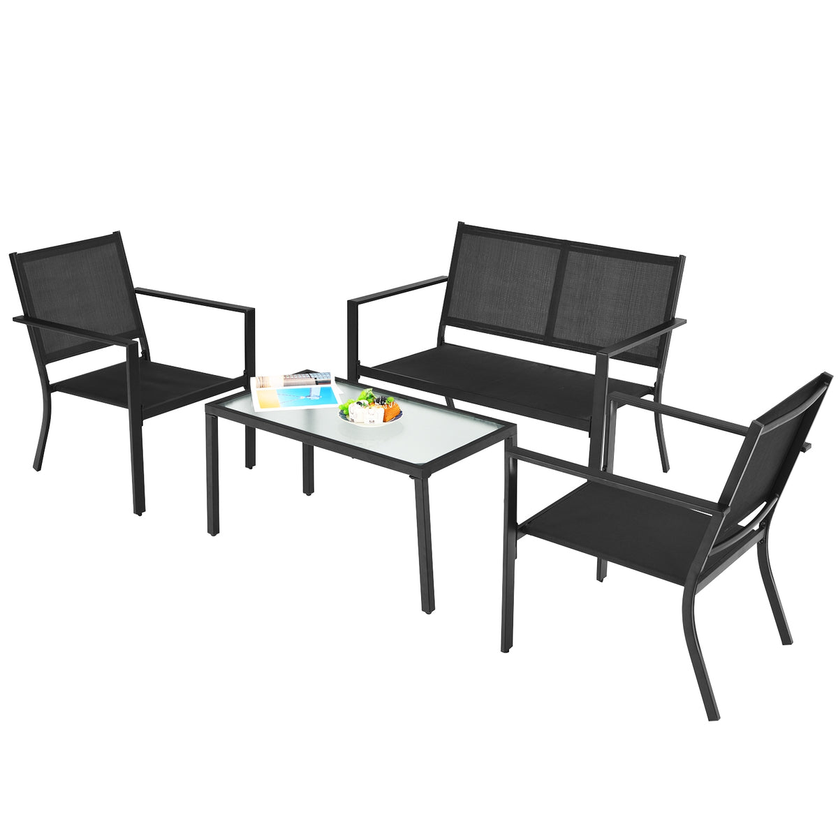 4-Piece Patio Furniture Set with Coffee Table – Gray