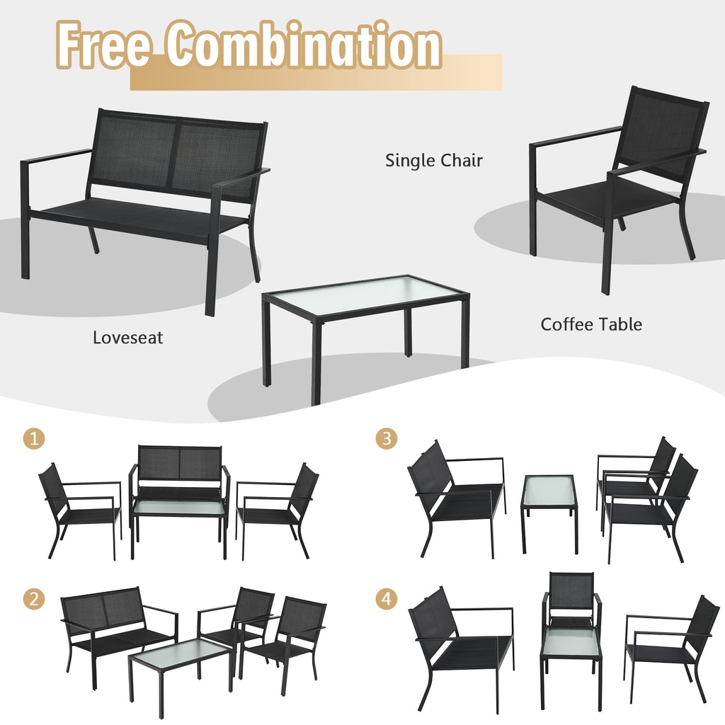 4-Piece Patio Furniture Set with Coffee Table – Gray