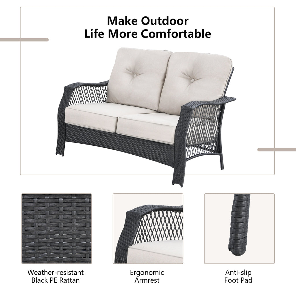 4 Pieces Patio Wicker Furniture Set with Coffee Table and Cushions