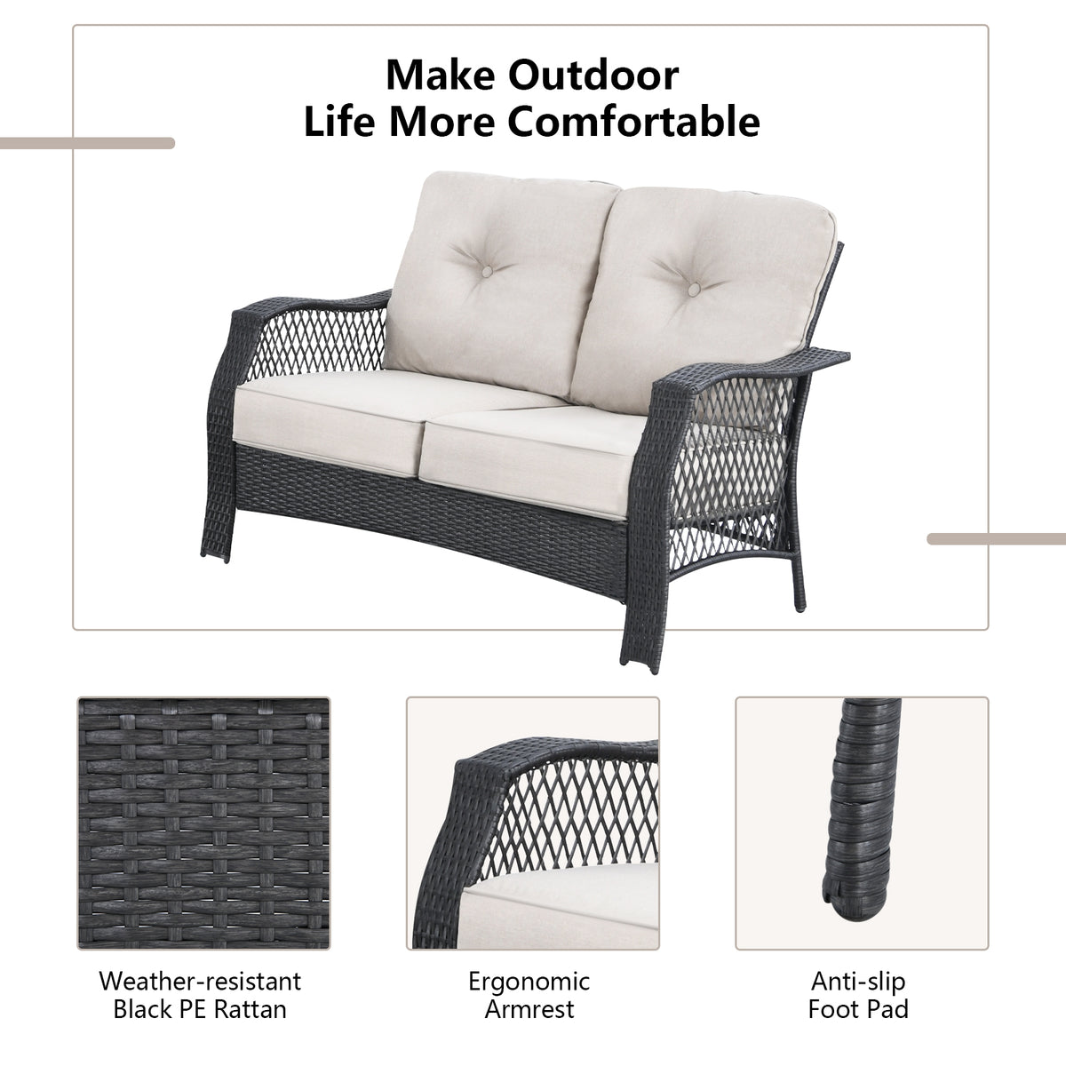4 Pieces Patio Wicker Furniture Set with Coffee Table and Cushions