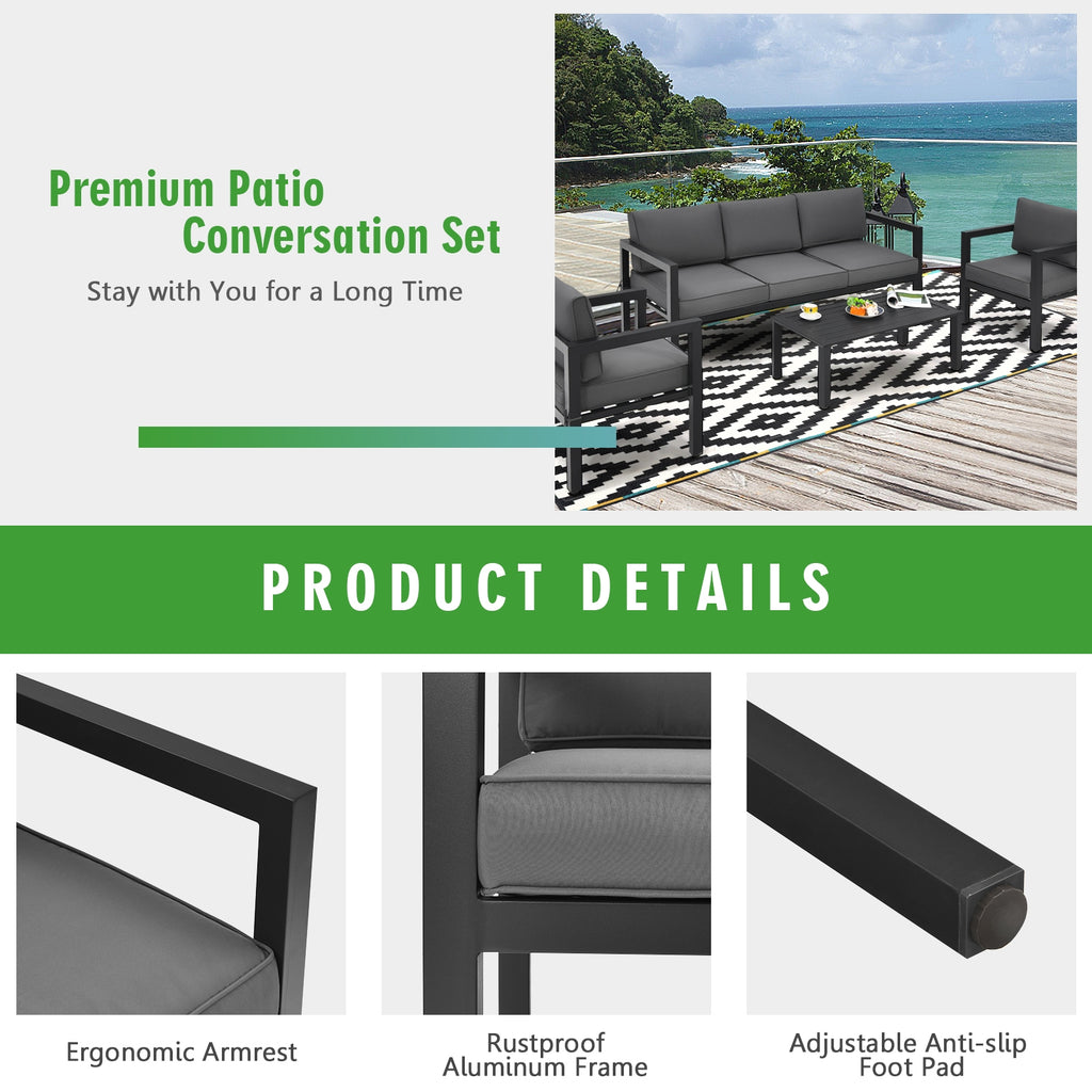 4-Piece Outdoor Patio Set with Sofa, Chairs & Table - Gray