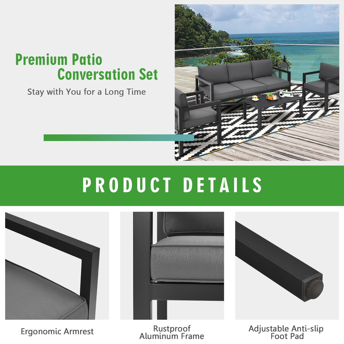 4-Piece Outdoor Patio Set with Sofa, Chairs & Table - Gray