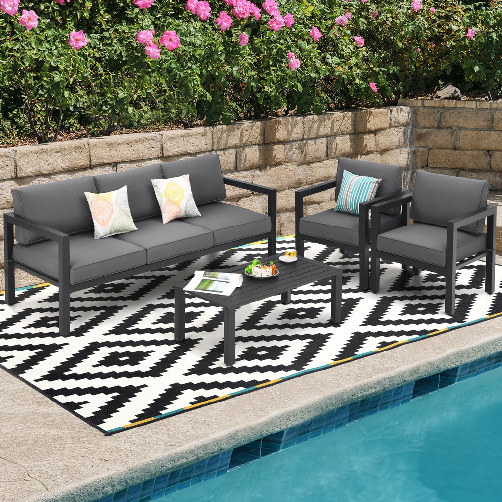 4-Piece Outdoor Patio Set with Sofa, Chairs & Table - Gray