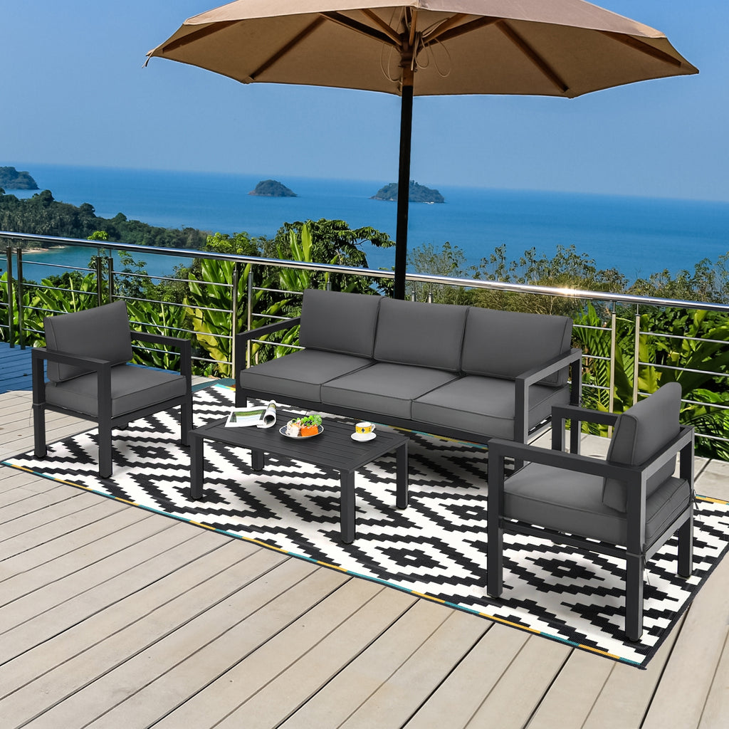 4-Piece Outdoor Patio Set with Sofa, Chairs & Table - Gray