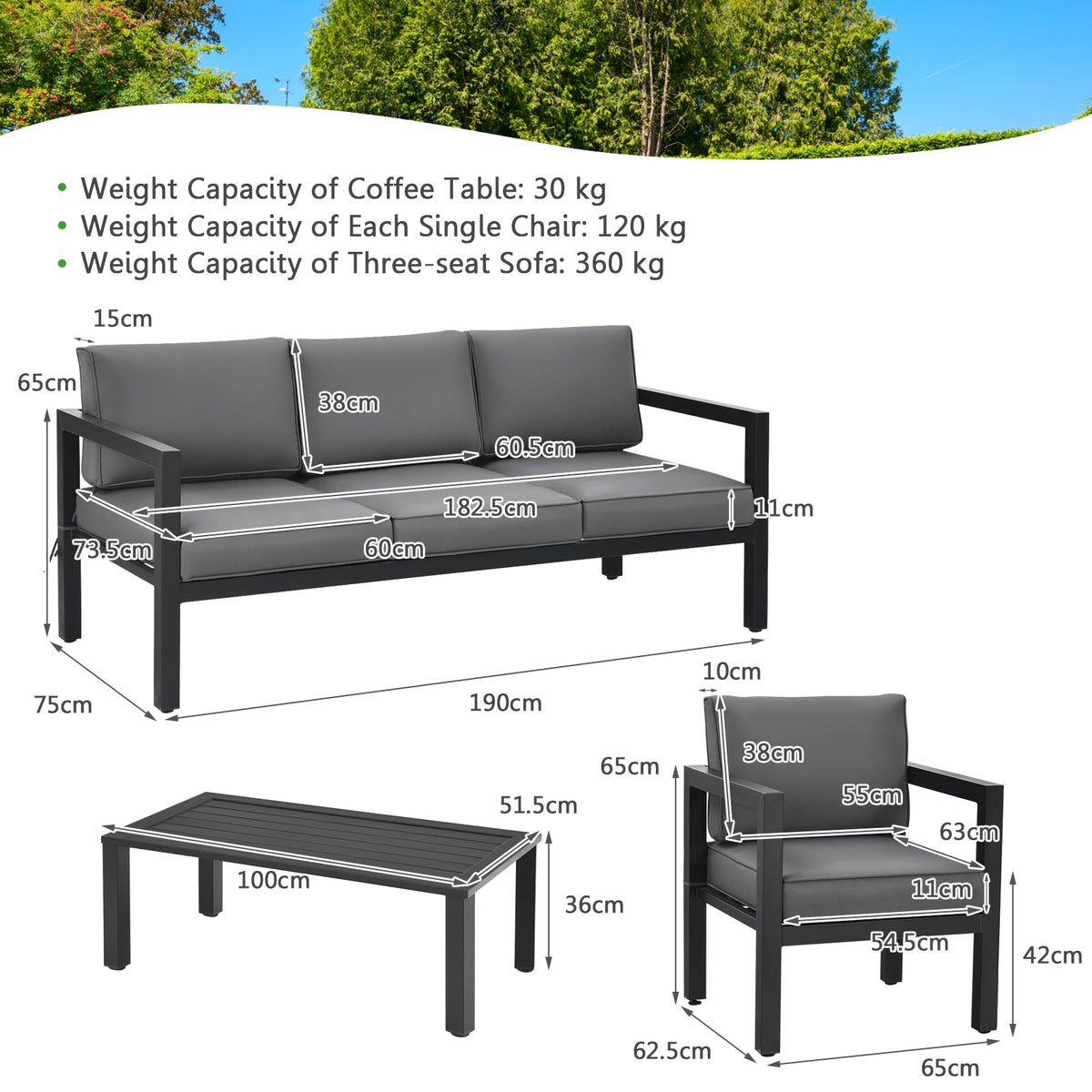 4-Piece Outdoor Patio Set with Sofa, Chairs & Table - Gray