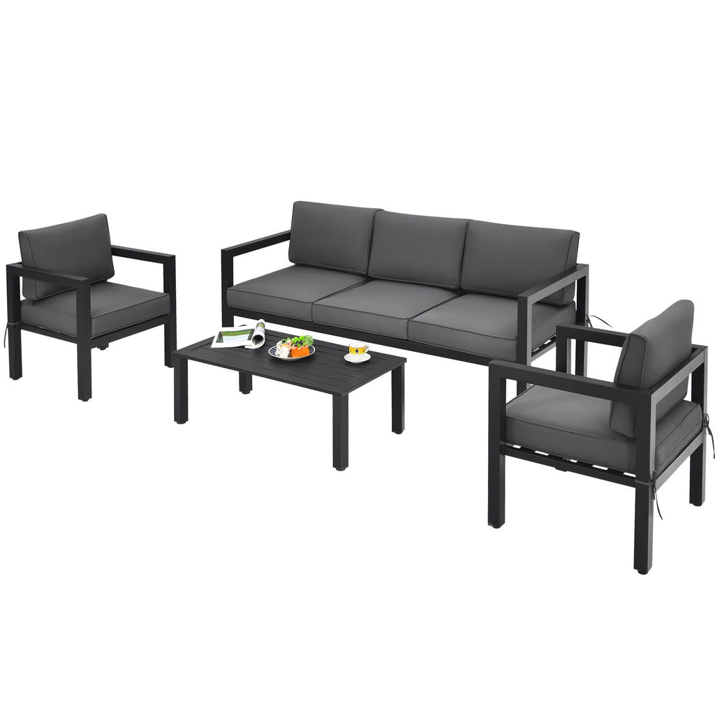 4-Piece Outdoor Patio Set with Sofa, Chairs & Table - Gray