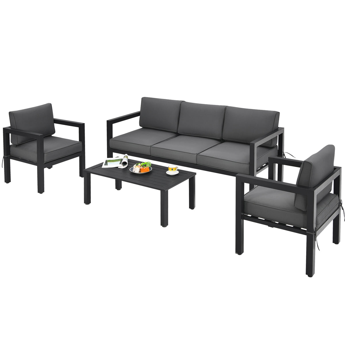4-Piece Outdoor Patio Set with Sofa, Chairs & Table - Gray