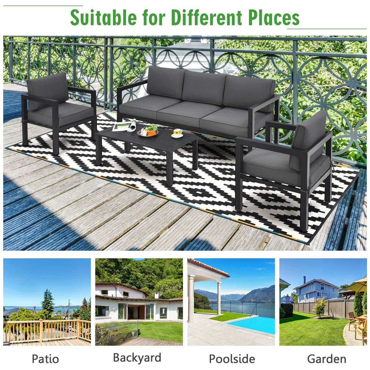 4-Piece Outdoor Patio Set with Sofa, Chairs & Table - Gray