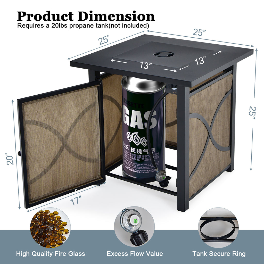 25 Inch 40000 BTU Propane Fire Pit Table with Lid and Glass