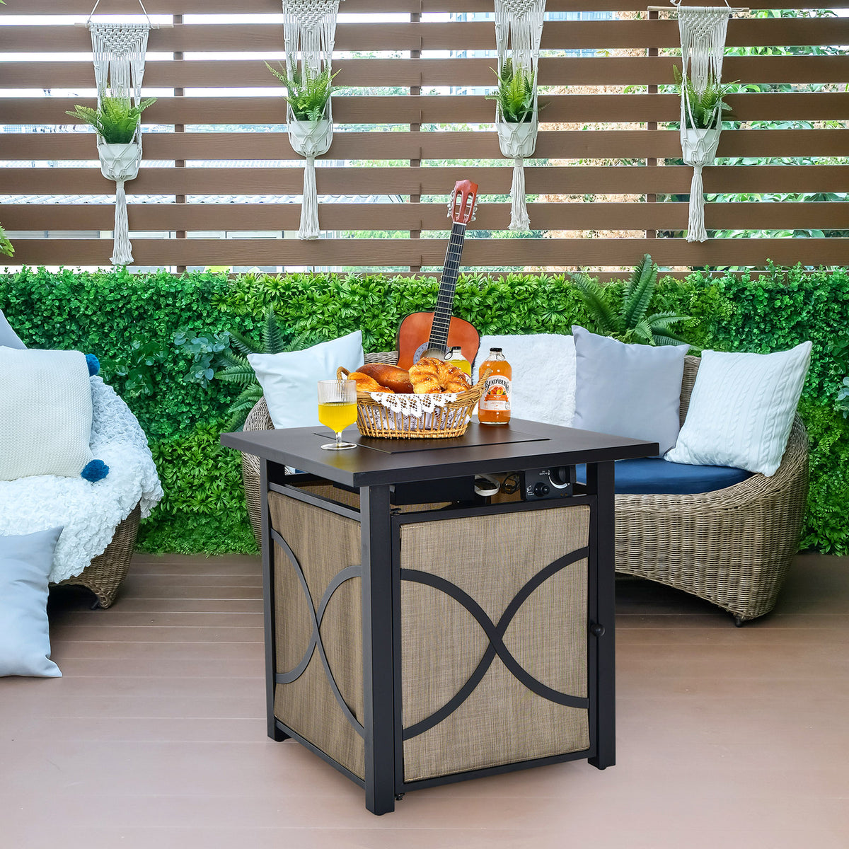 25 Inch 40000 BTU Propane Fire Pit Table with Lid and Glass