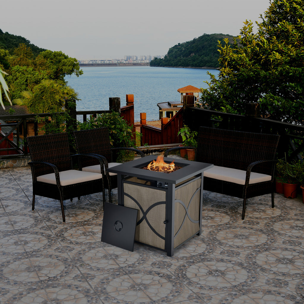 25 Inch 40000 BTU Propane Fire Pit Table with Lid and Glass