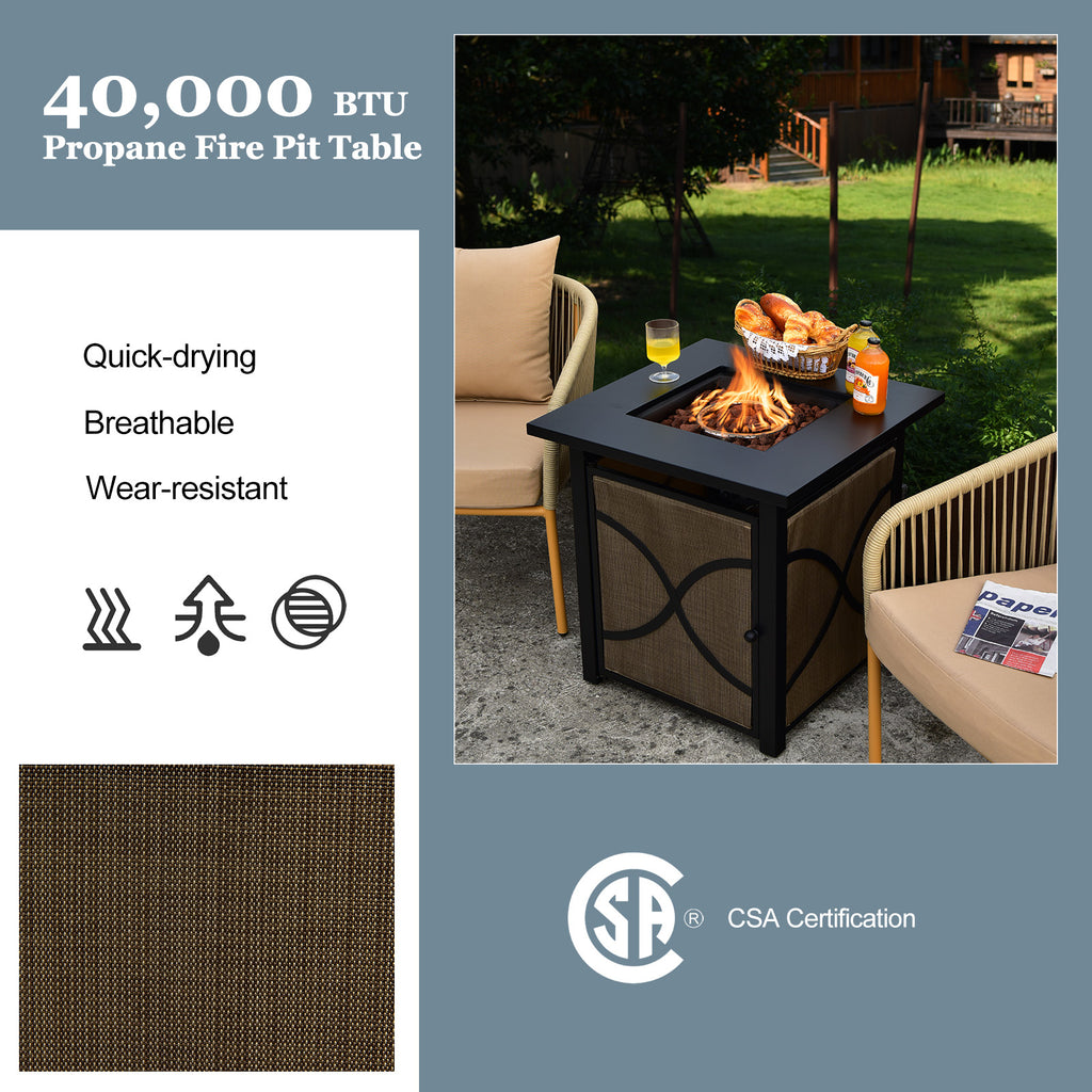 25 Inch 40000 BTU Propane Fire Pit Table with Lid and Glass