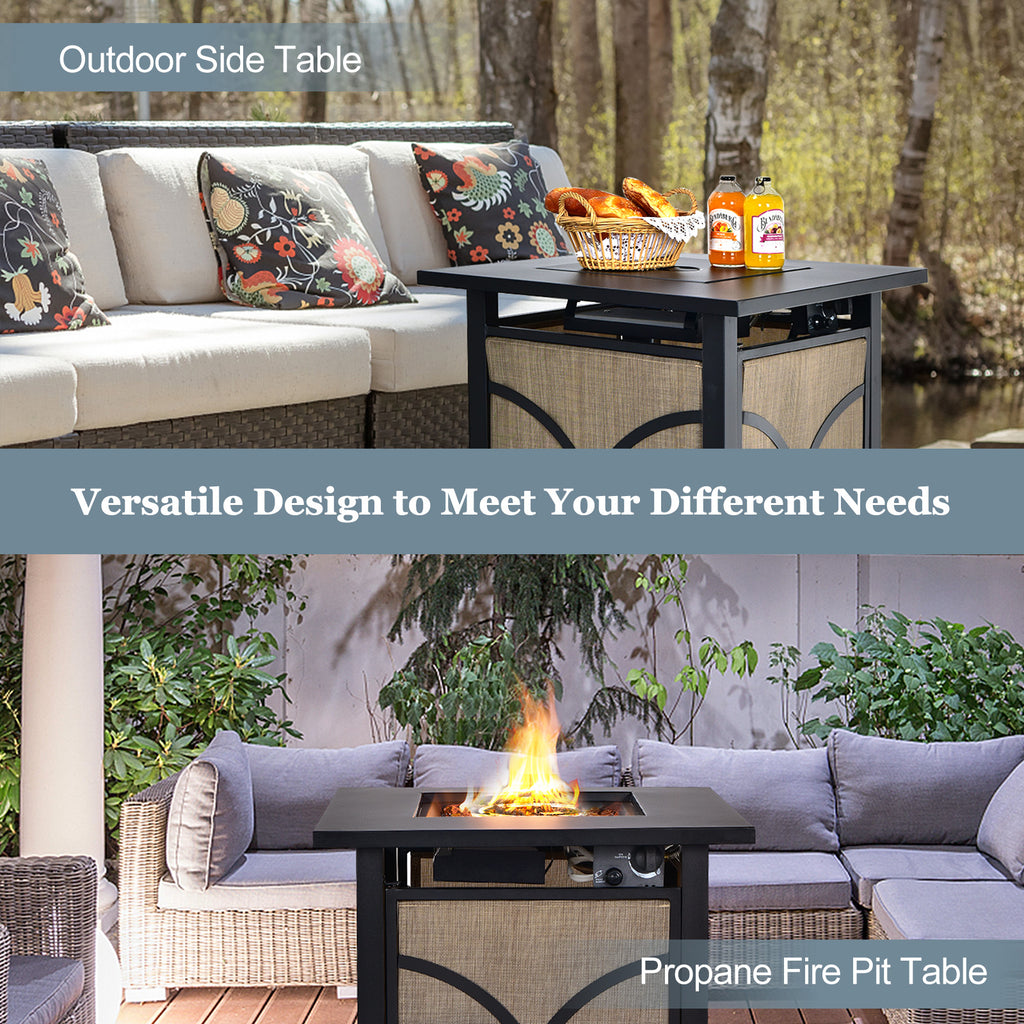 25 Inch 40000 BTU Propane Fire Pit Table with Lid and Glass