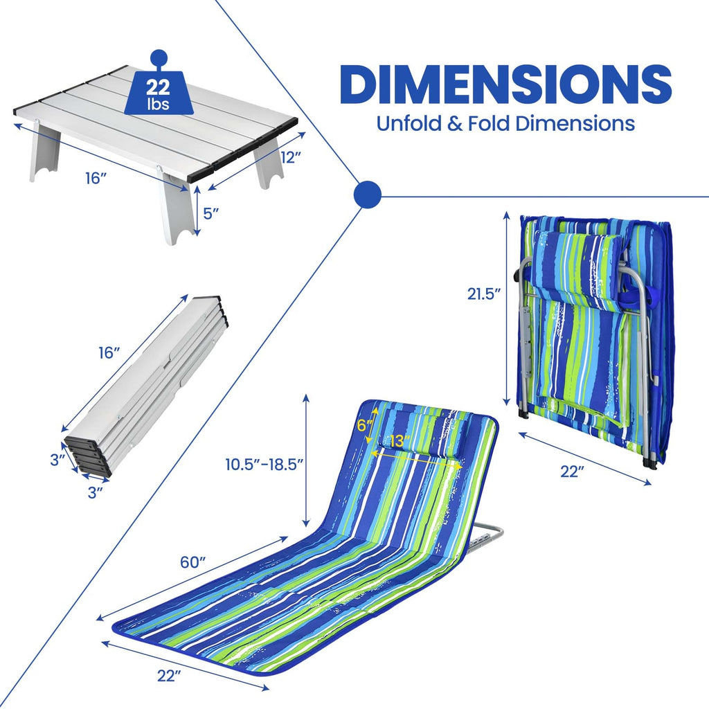 Folding Beach Chair & Table Set - Blue & Green