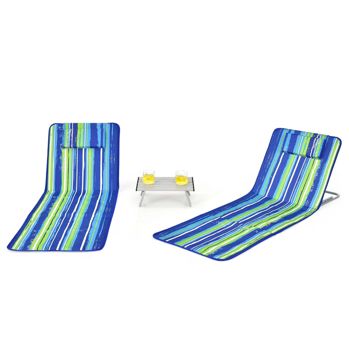 Folding Beach Chair & Table Set - Blue & Green
