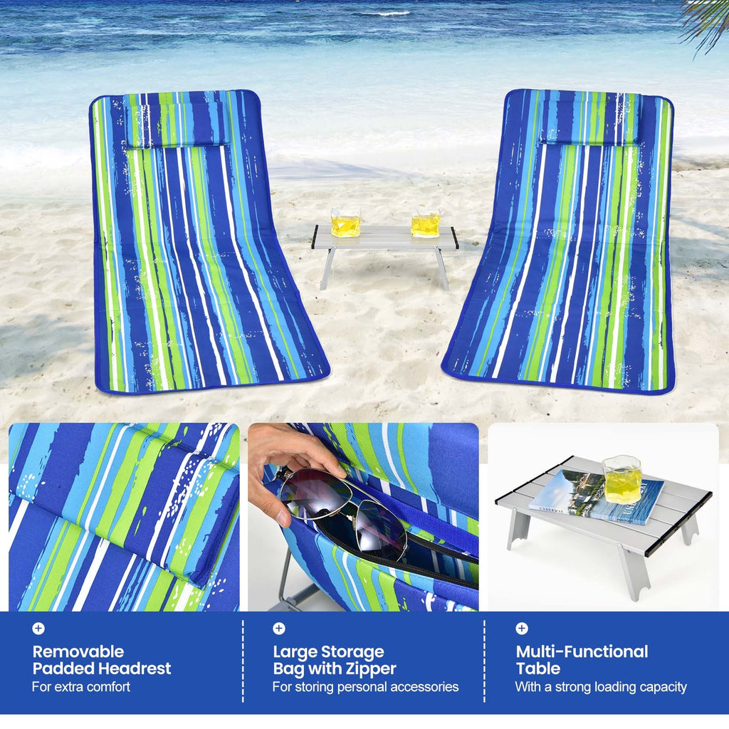 Folding Beach Chair & Table Set - Blue & Green