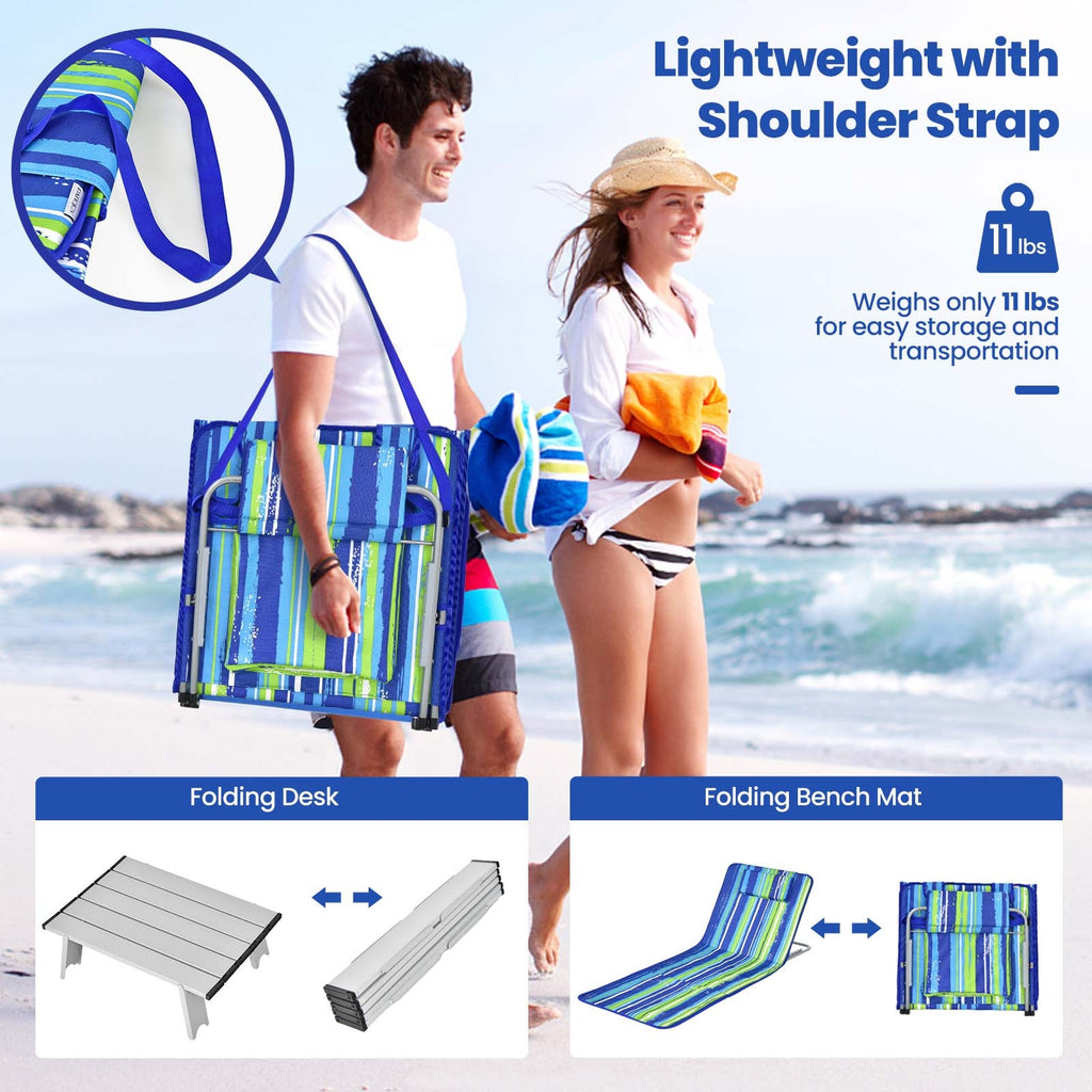 Folding Beach Chair & Table Set - Blue & Green