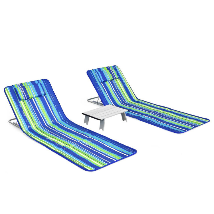 Folding Beach Chair & Table Set - Blue & Green