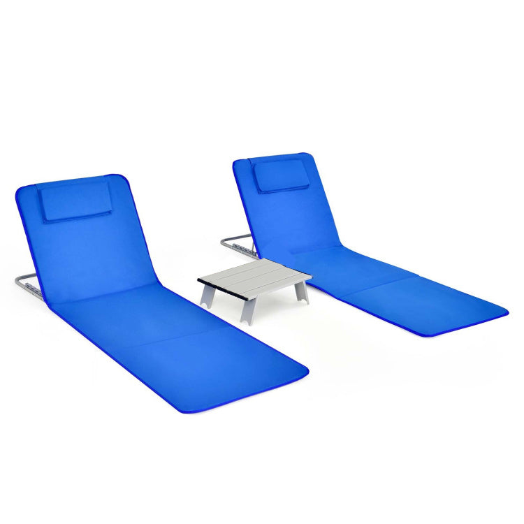 Folding Beach Chair & Table Set - Blue & Green