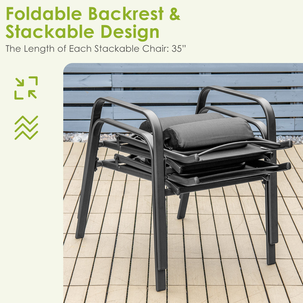 3-Piece Patio Bistro Set with Adjustable Backrest - Black