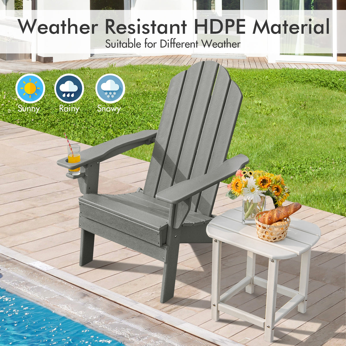 Foldable Patio Chair with Cup Holder - Gray