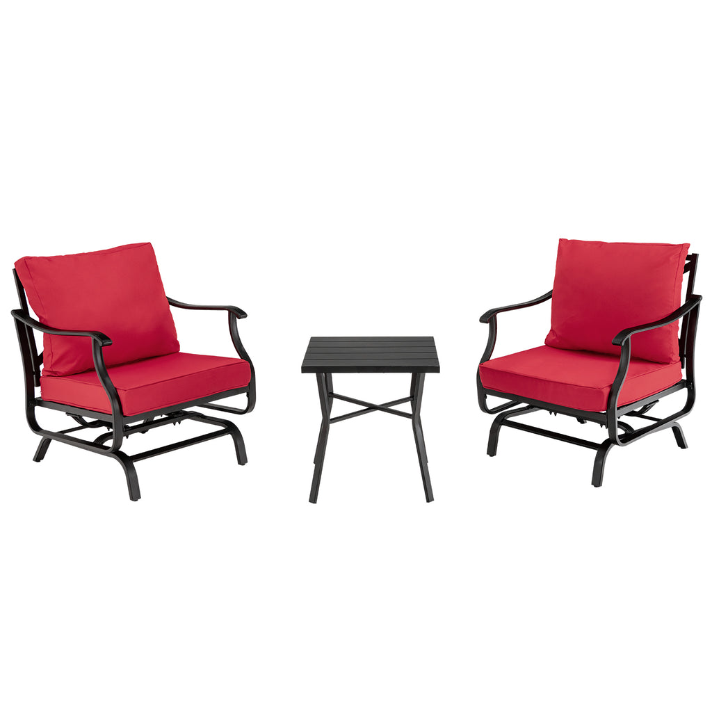 3-Piece Patio Glider Chair Set with Coffee Table - Red