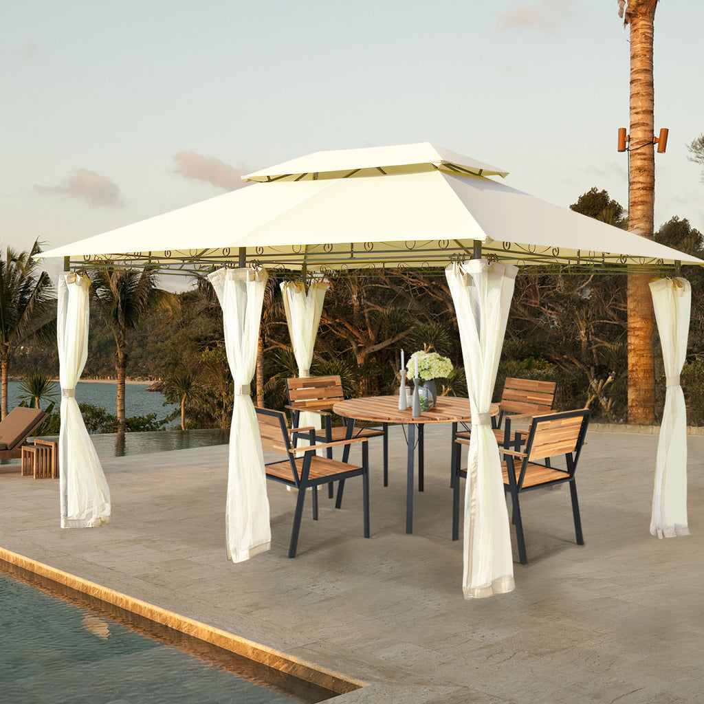 10 x 13 Feet Gazebo Canopy with Removable Mesh Sidewalls - Beige
