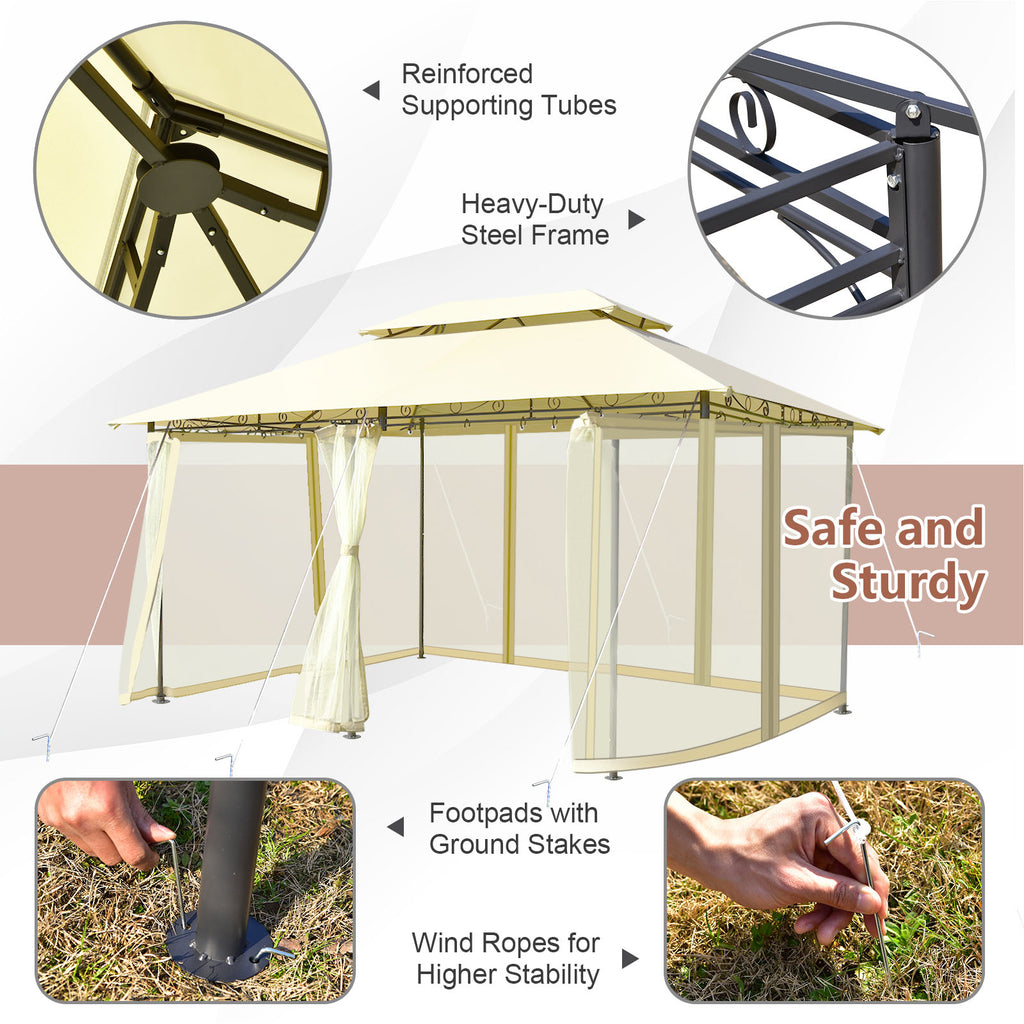 10 x 13 Feet Gazebo Canopy with Removable Mesh Sidewalls - Beige