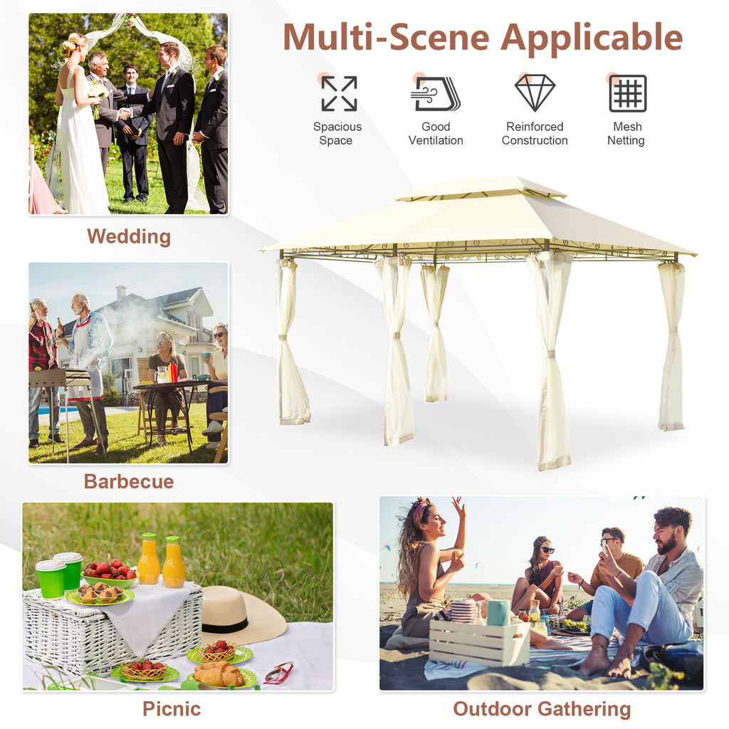 10 x 13 Feet Gazebo Canopy with Removable Mesh Sidewalls - Beige