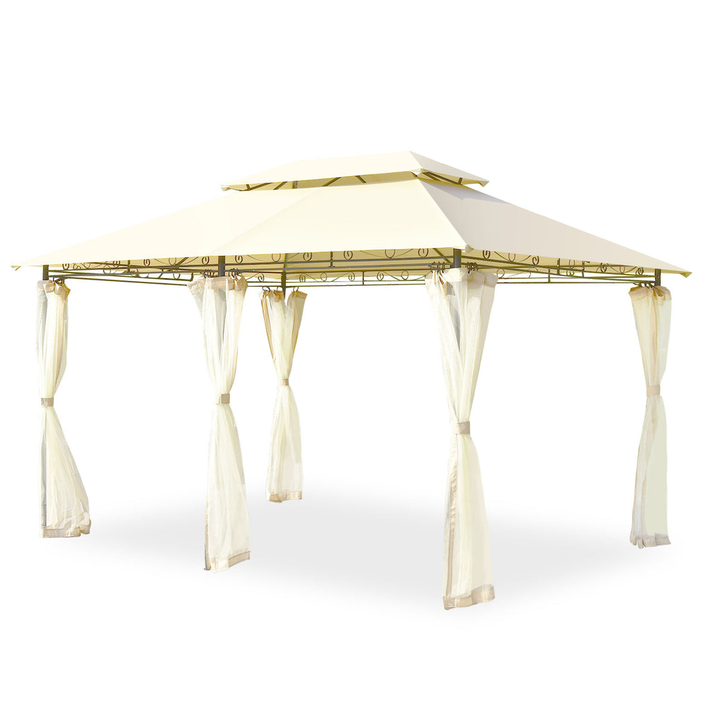 10 x 13 Feet Gazebo Canopy with Removable Mesh Sidewalls - Beige