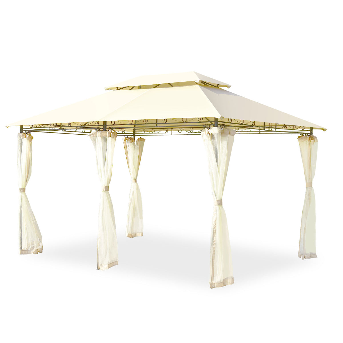 10 x 13 Feet Gazebo Canopy with Removable Mesh Sidewalls - Beige