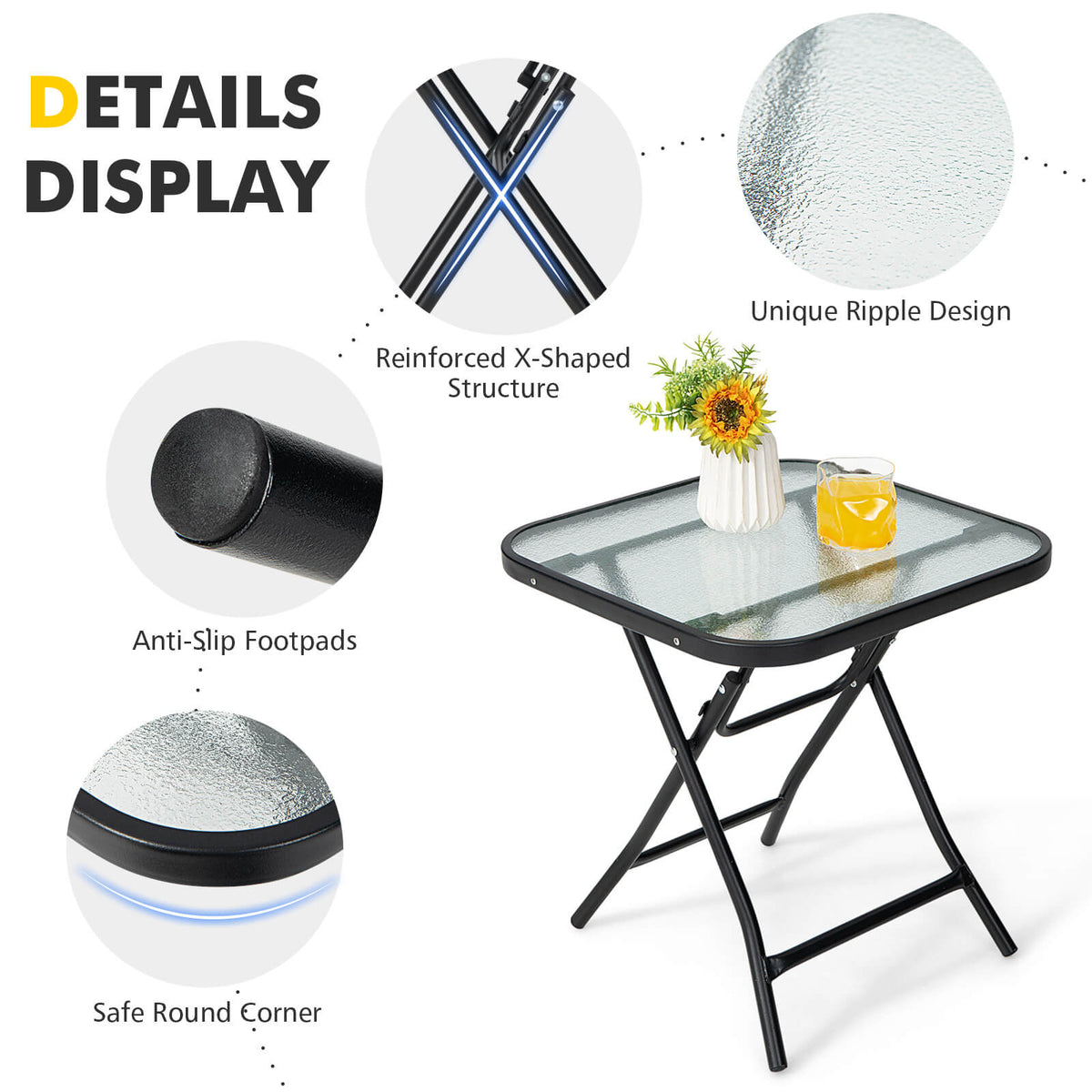 18" x 18" Square Patio Bistro Table, Rustproof Steel