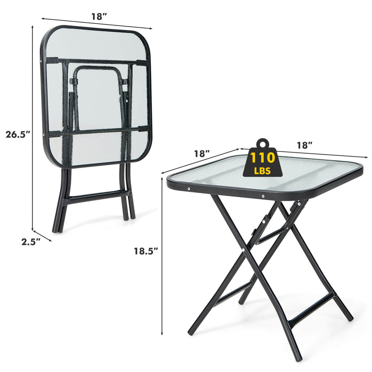 18" x 18" Square Patio Bistro Table, Rustproof Steel