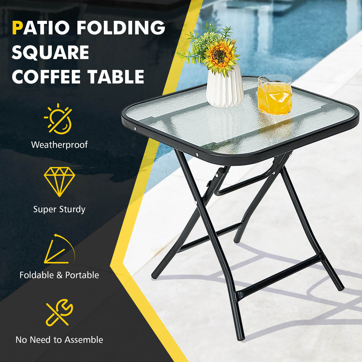 18" x 18" Square Patio Bistro Table, Rustproof Steel