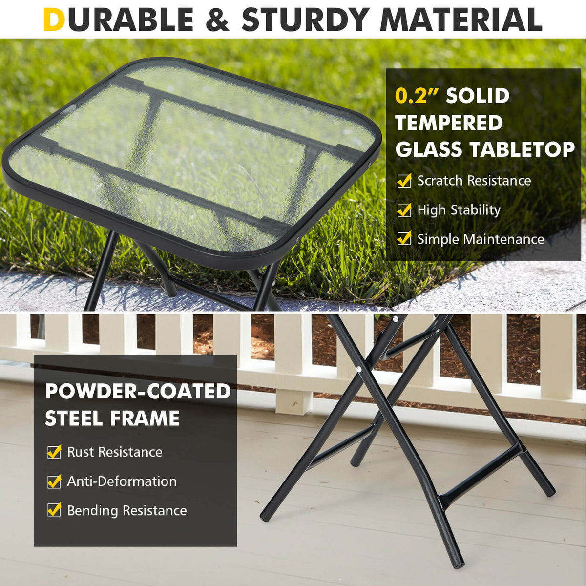18" x 18" Square Patio Bistro Table, Rustproof Steel