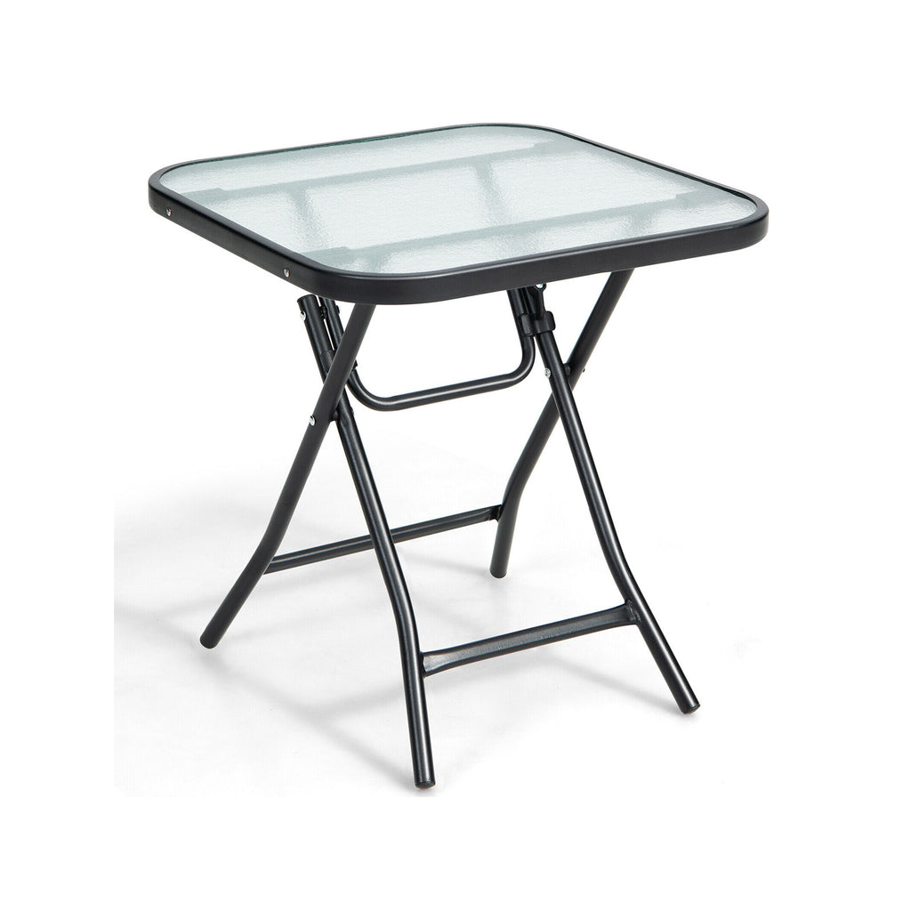 Set of 2 Round Patio Side Table with Tempered Glass Top