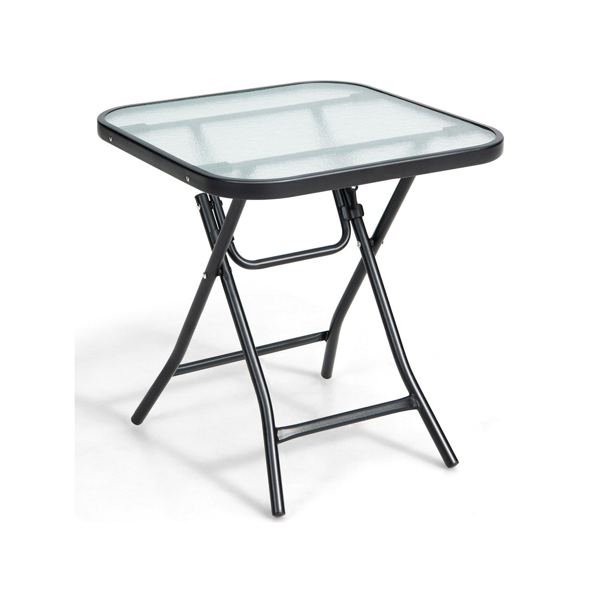Set of 2 Round Patio Side Table with Tempered Glass Top
