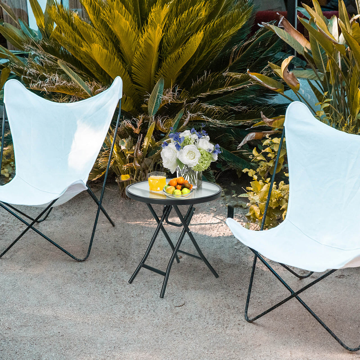 18 Inch Round Patio Side Table with Tempered Glass Top